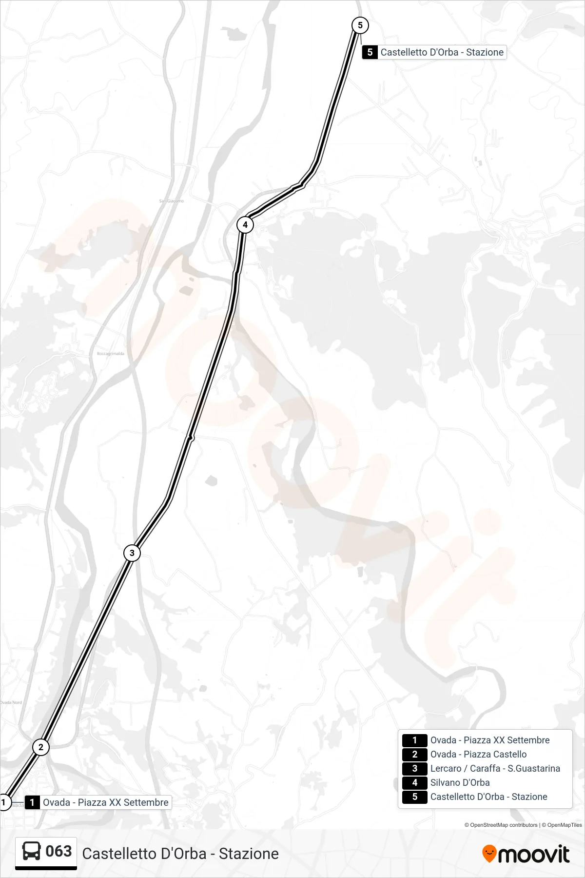 Linea 063 bus (Castelletto D'Orba - Stazione) - Percorsi e fermate sulla mappa