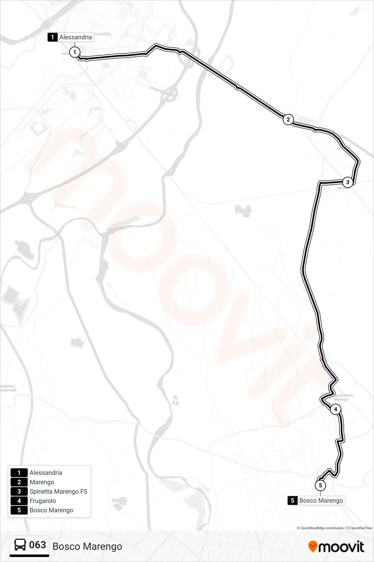 Linea 063  bus (Bosco Marengo) - Percorsi e fermate sulla mappa
