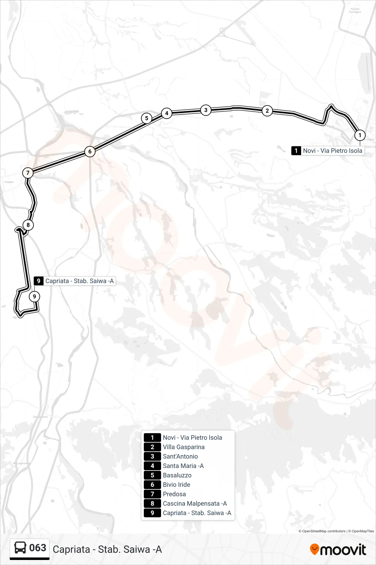 Linea 063 bus (Capriata - Stab. Saiwa -A) - Percorsi e fermate sulla mappa