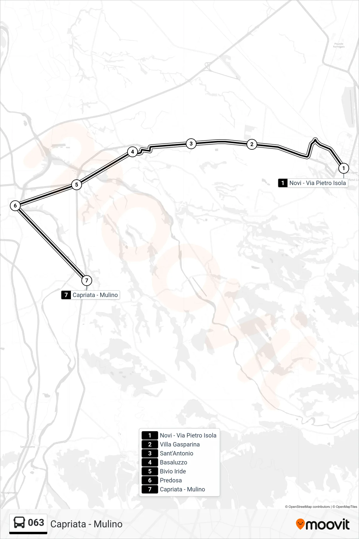 Linea 063  bus (Capriata - Mulino) - Percorsi e fermate sulla mappa