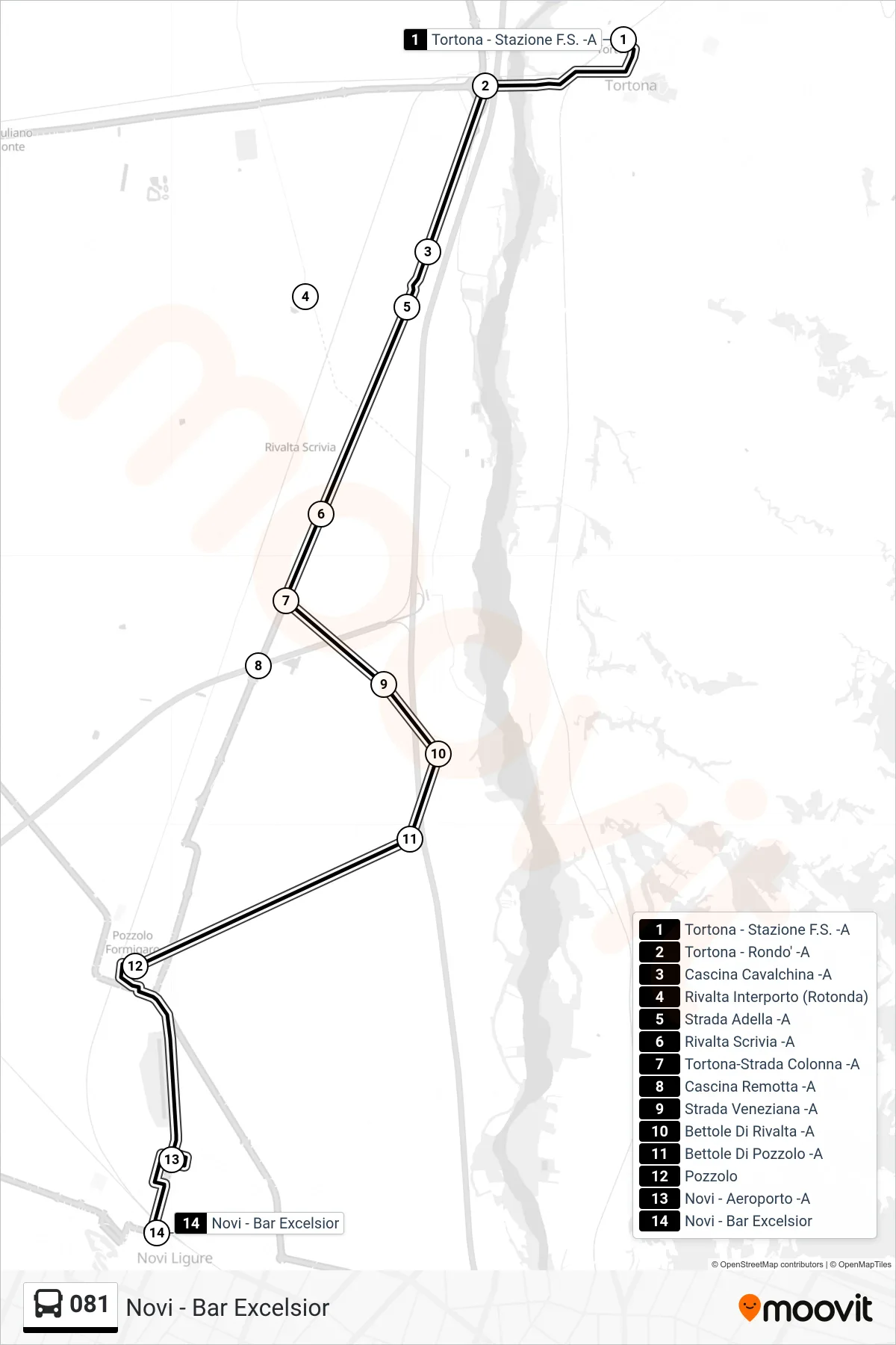 Linea 081  bus (Novi - Bar Excelsior) - Percorsi e fermate sulla mappa