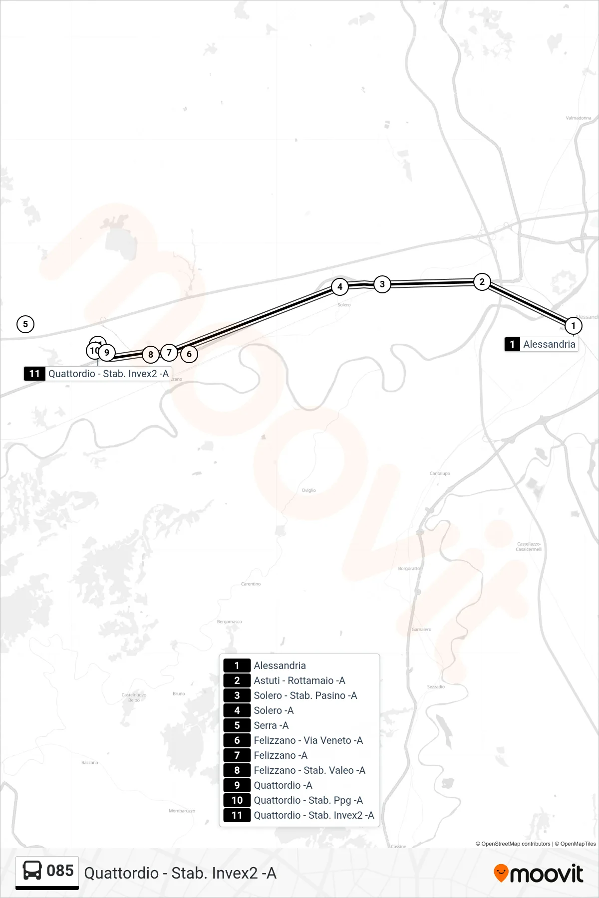 Linea 085  bus (Quattordio - Stab. Invex2 -A) - Percorsi e fermate sulla mappa