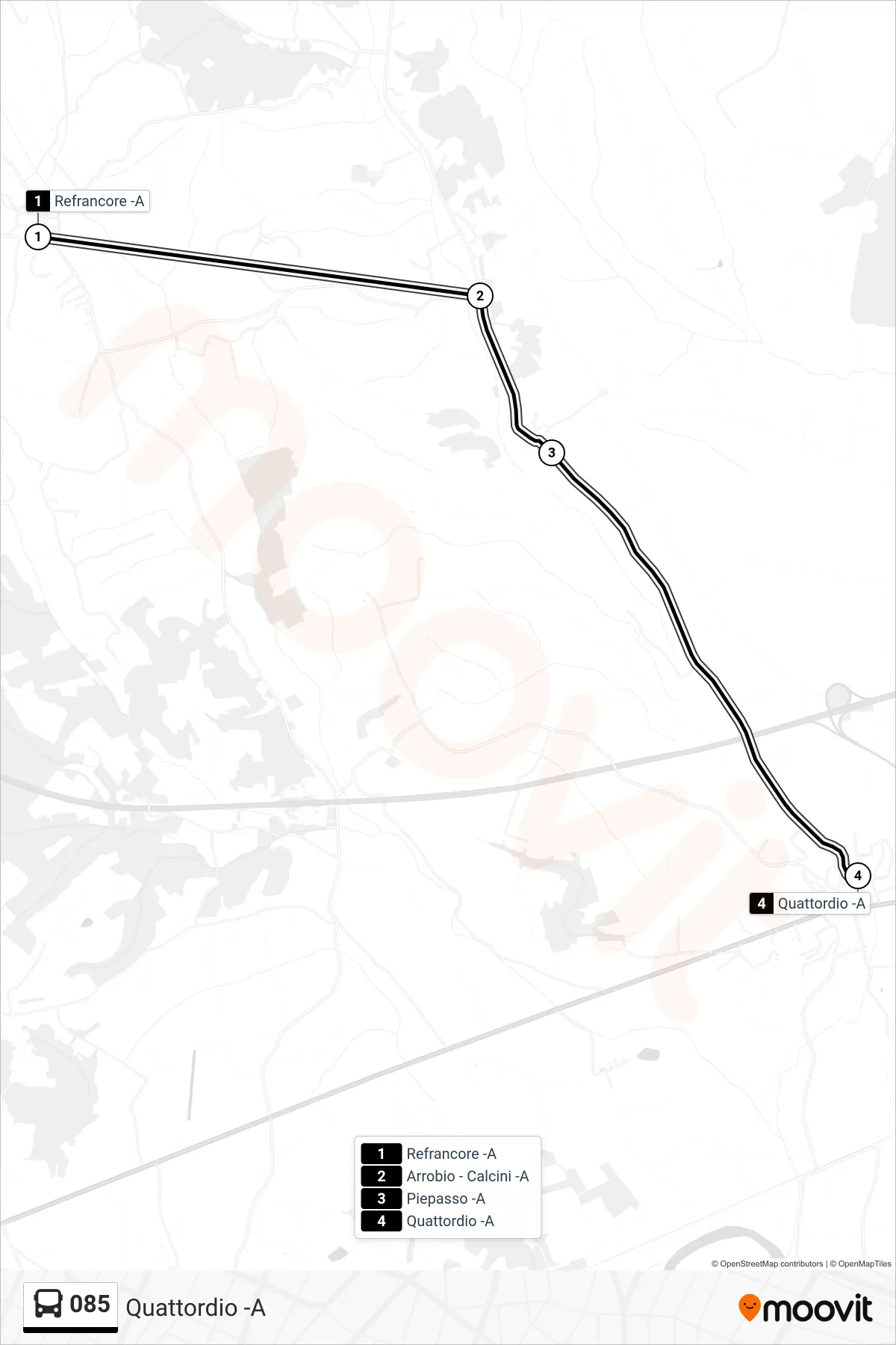 Linea 085 bus (Quattordio -A) - Percorsi e fermate sulla mappa