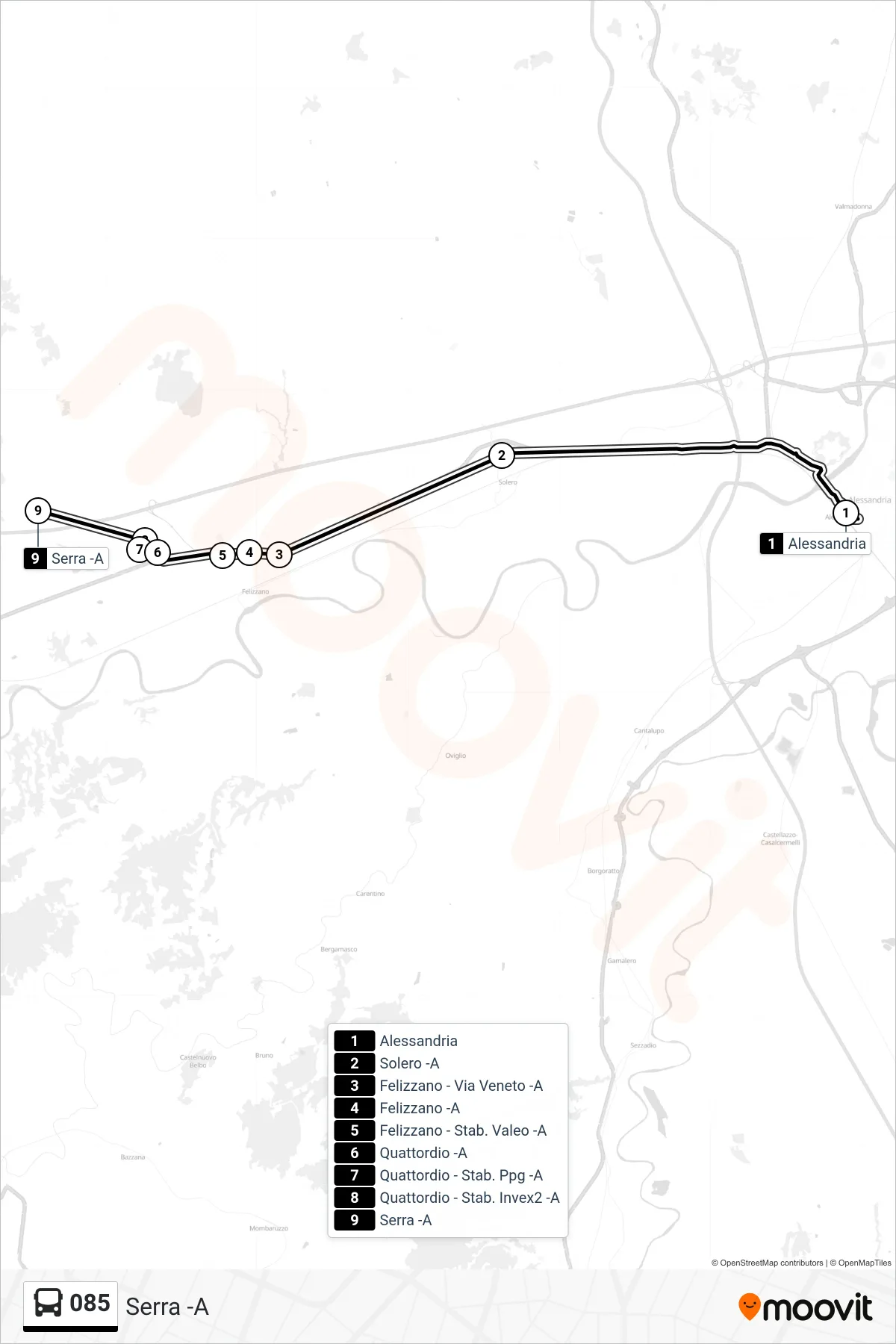 Linea 085 bus (Serra -A) - Percorsi e fermate sulla mappa