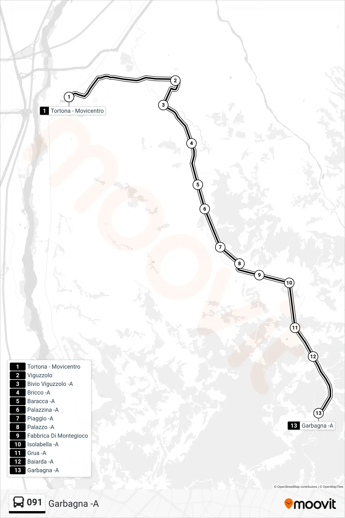 Linea 091 bus (Garbagna -A) - Percorsi e fermate sulla mappa
