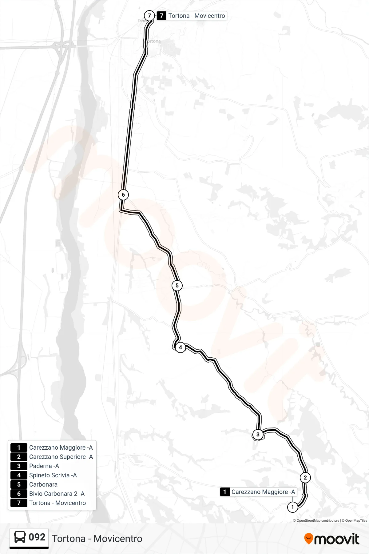 Linea 092  bus (Tortona - Movicentro) - Percorsi e fermate sulla mappa
