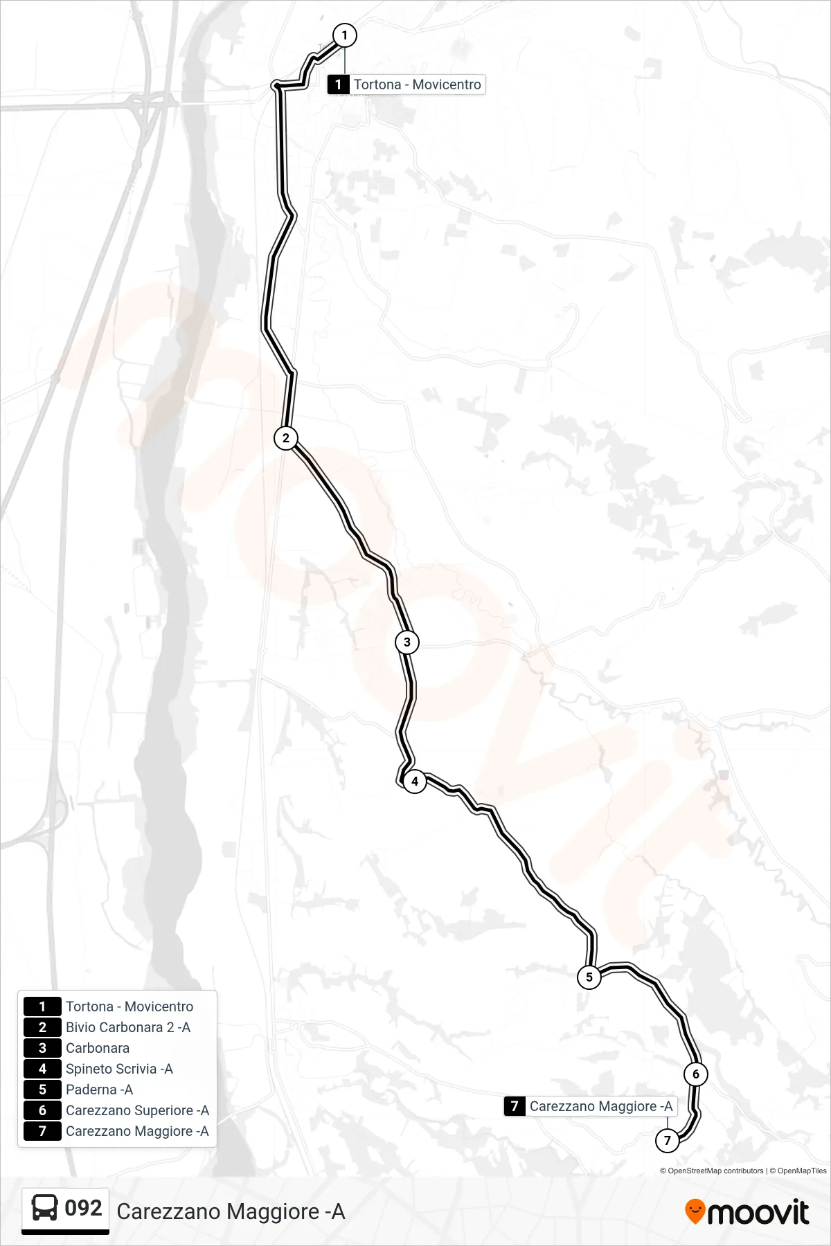 Linea 092 bus (Carezzano Maggiore -A) - Percorsi e fermate sulla mappa