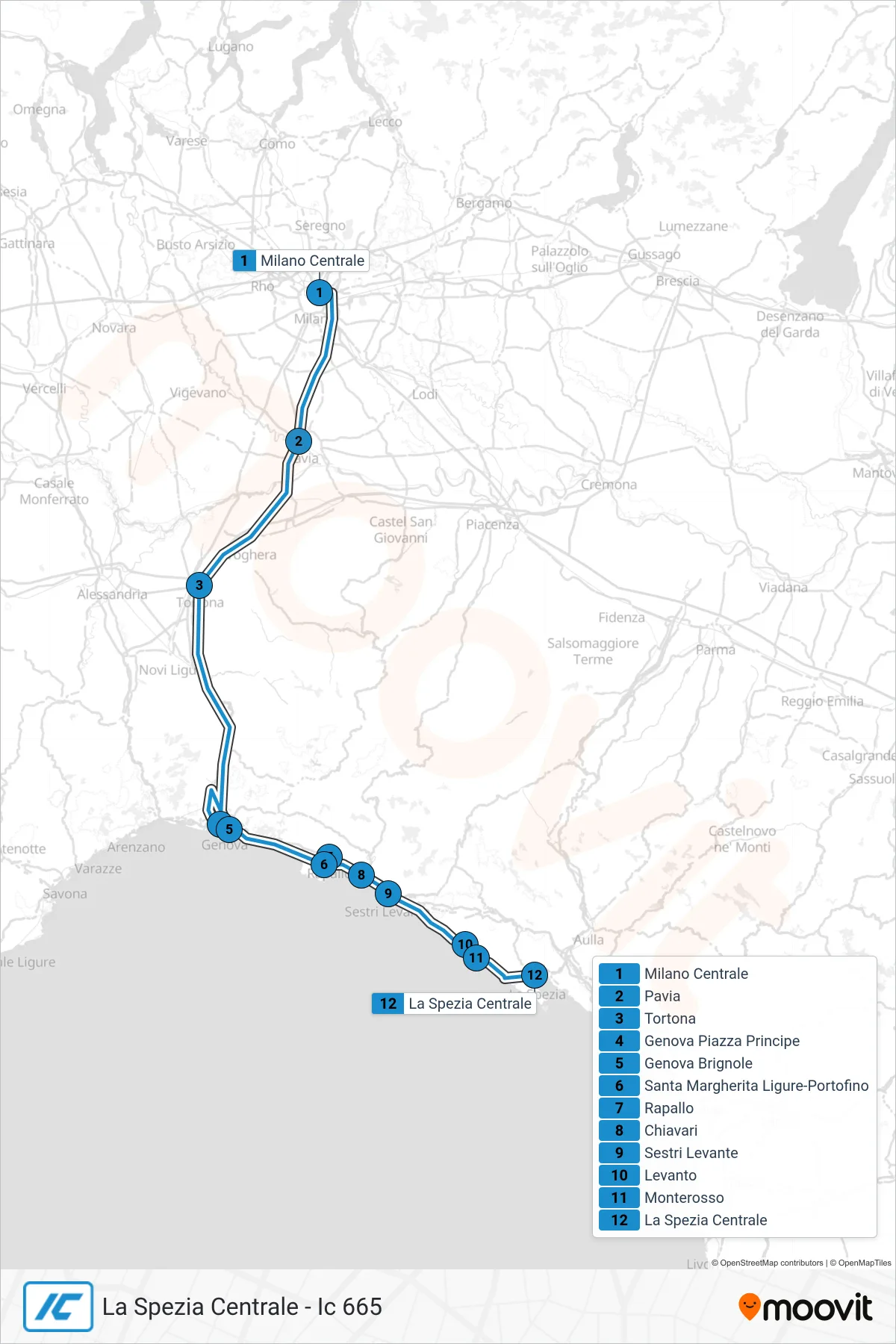 Linea IC treno (La Spezia Centrale - Ic 665) - Percorsi e fermate sulla mappa