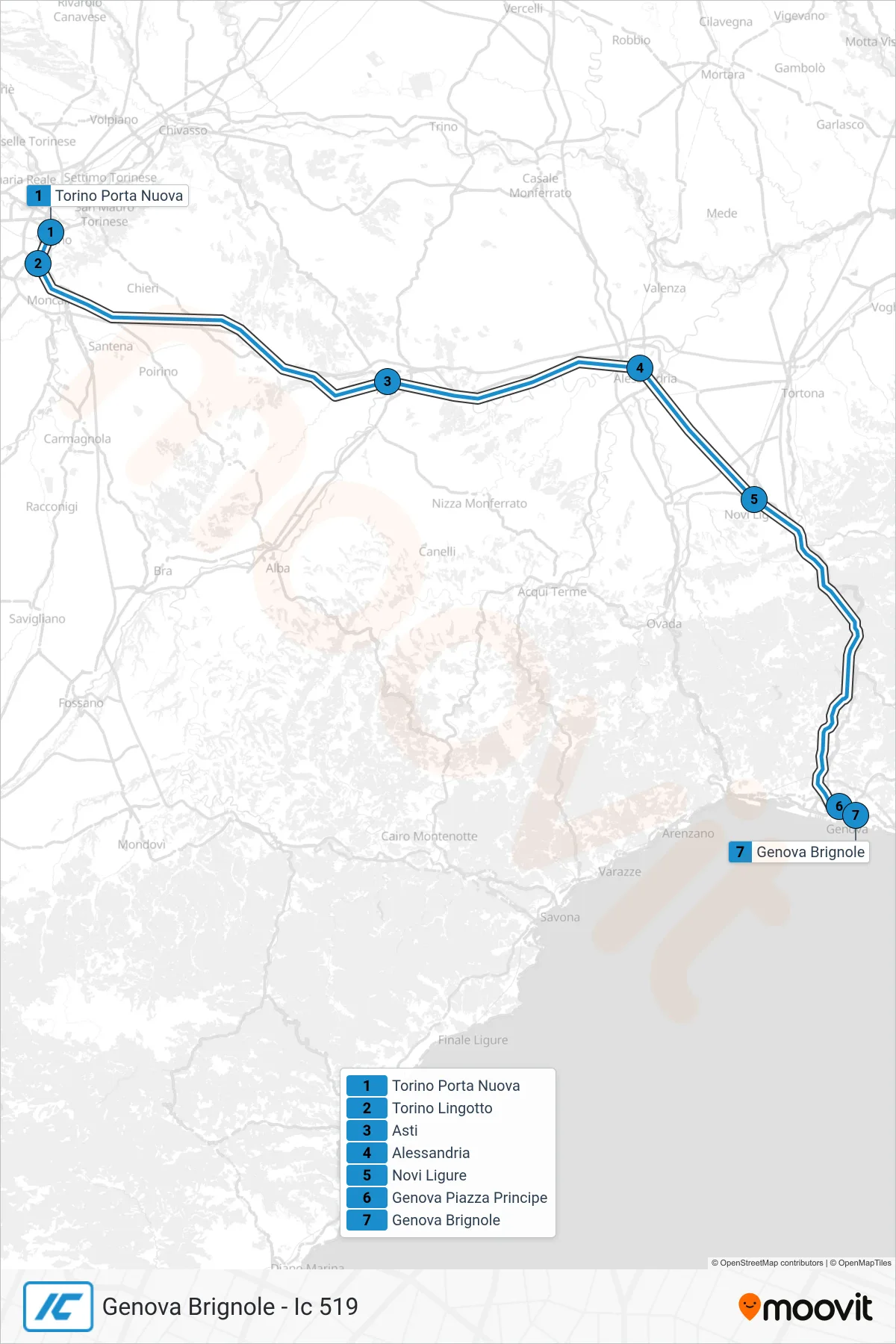 Linea IC treno (Genova Brignole - Ic 519) - Percorsi e fermate sulla mappa