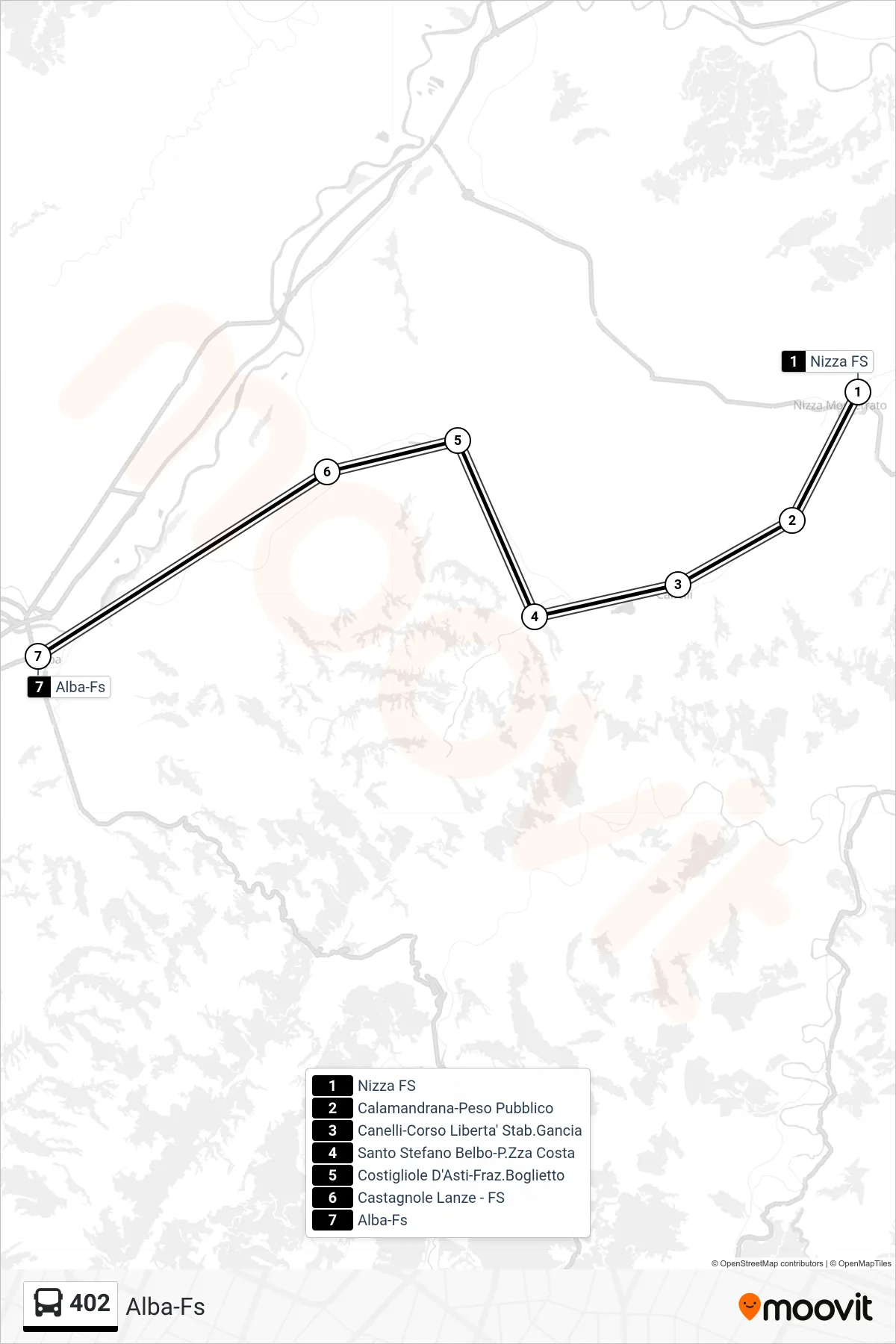 Linea 402 bus (Alba-Fs) - Percorsi e fermate sulla mappa