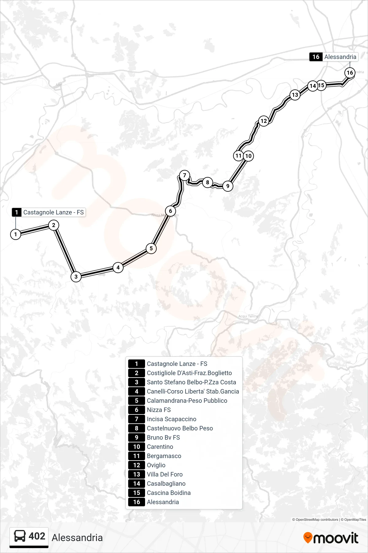 Linea 402  bus (Alessandria) - Percorsi e fermate sulla mappa