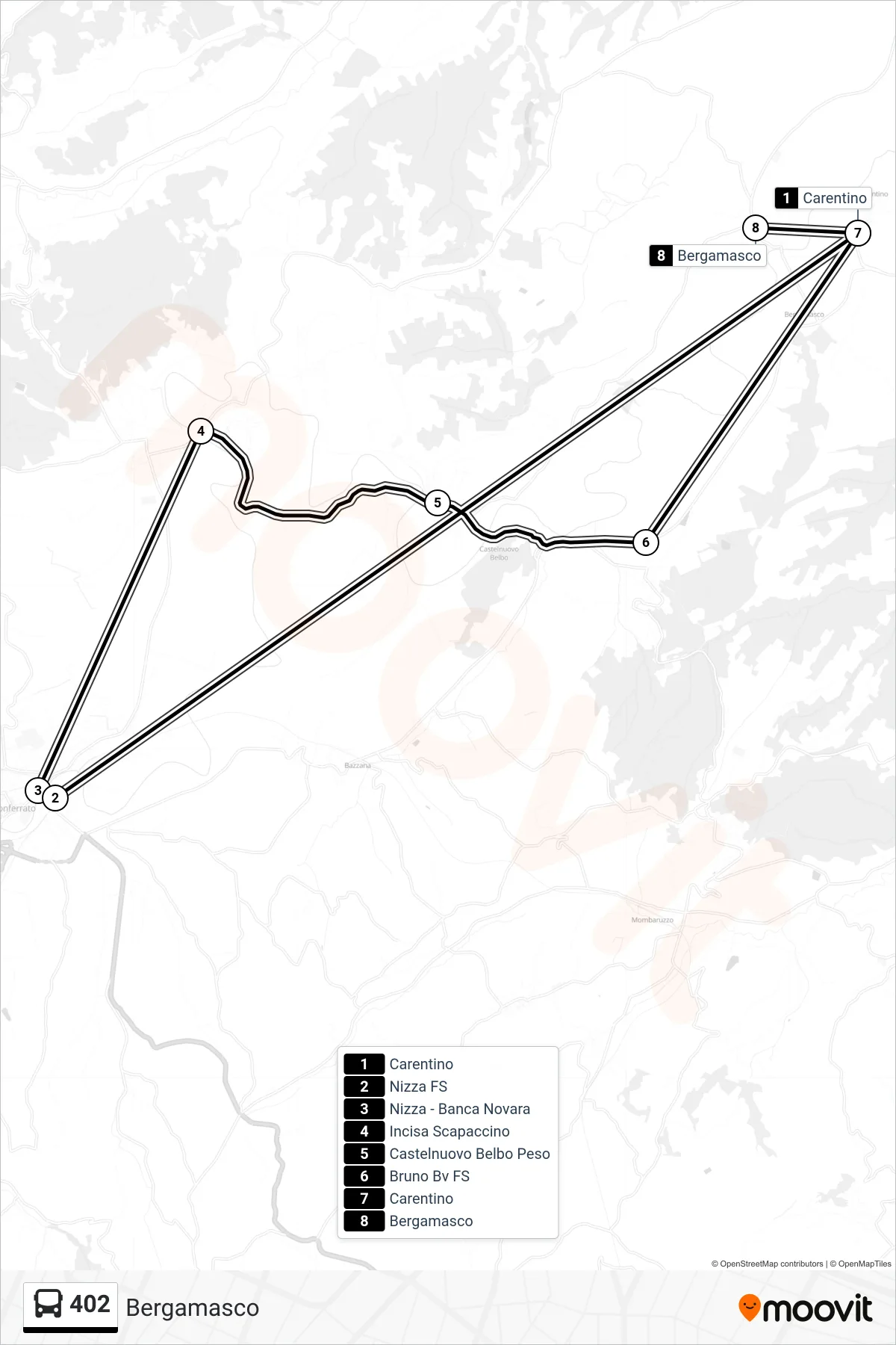 Linea 402  bus (Bergamasco) - Percorsi e fermate sulla mappa