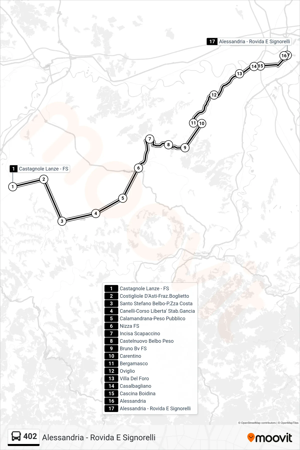 Linea 402  bus (Alessandria - Rovida E Signorelli) - Percorsi e fermate sulla mappa