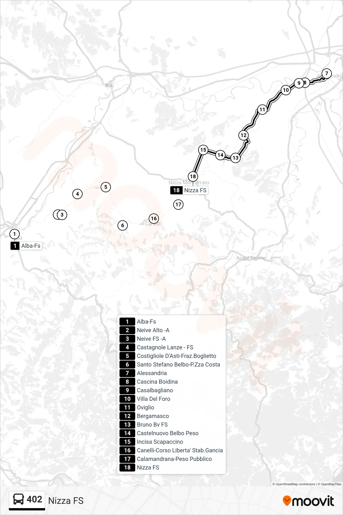 Linea 402 bus (Nizza FS) - Percorsi e fermate sulla mappa