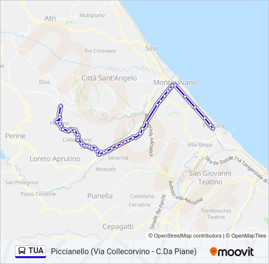 Percorso linea bus TUA