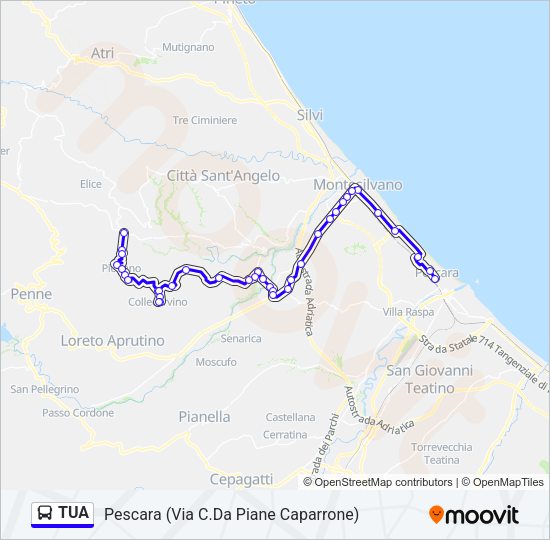 Percorso linea bus TUA