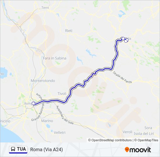 Percorso linea bus TUA