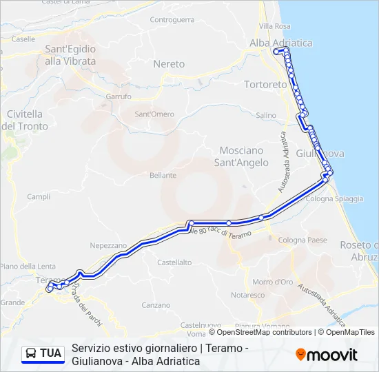 Percorso linea bus TUA