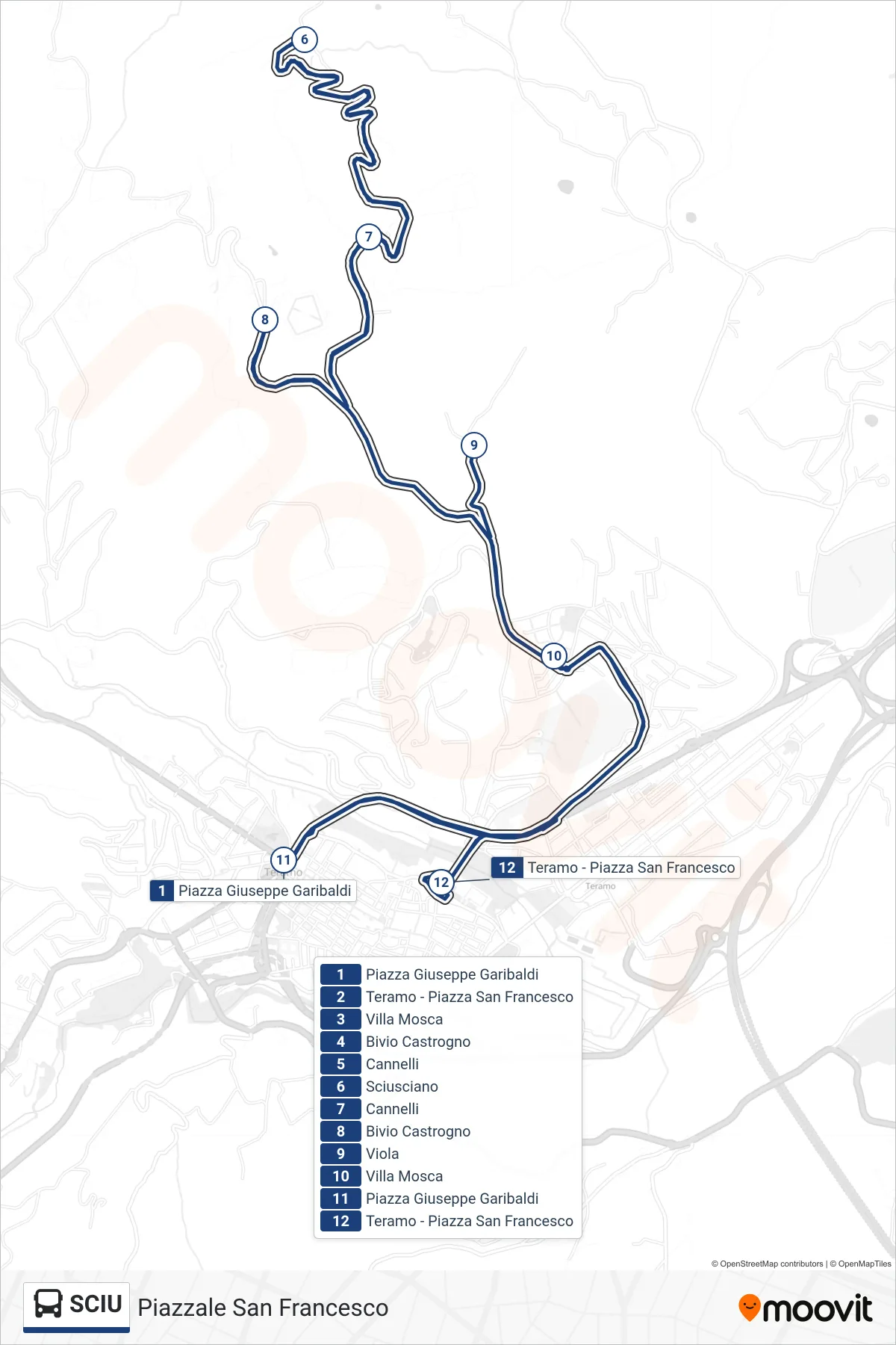 Linea SCIU bus (Piazzale San Francesco) - Percorsi e fermate sulla mappa