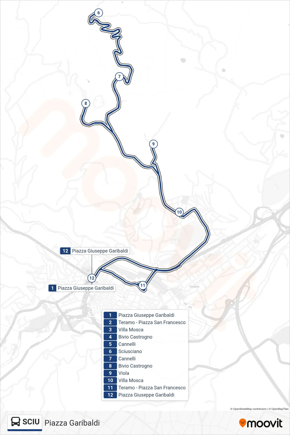 Linea SCIU bus (Piazza Garibaldi) - Percorsi e fermate sulla mappa