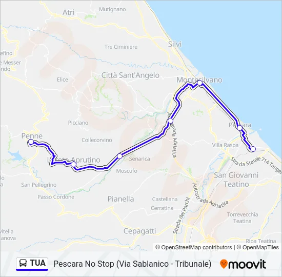 Percorso linea bus TUA