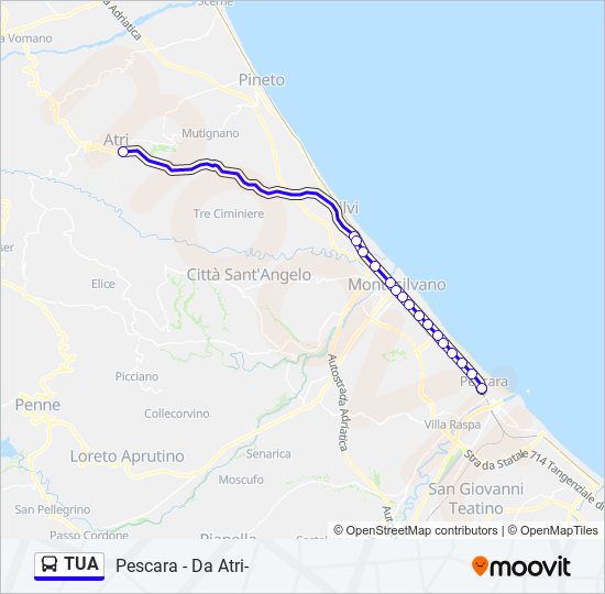 Percorso linea bus TUA