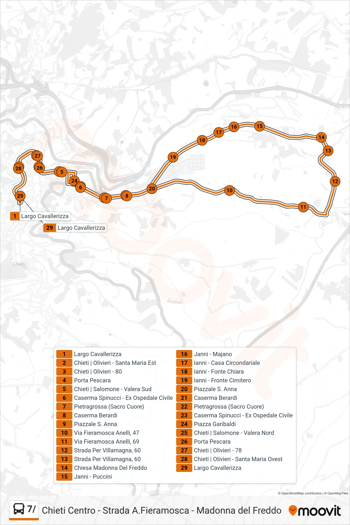 Linea 7/ bus (Fieramosca - Madonna Del Freddo - Cavallerizza) - Percorsi e fermate sulla mappa