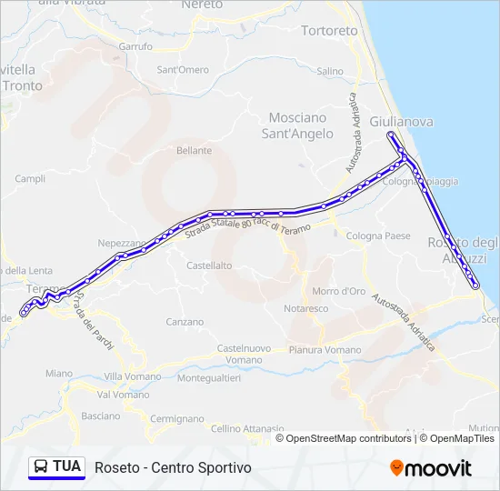 Percorso linea bus TUA