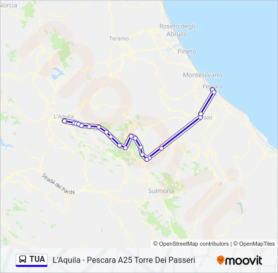 Percorso linea bus TUA