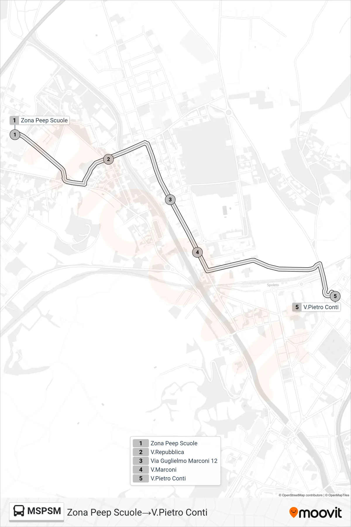 Linea MSPSM bus (Zona Peep Scuole→V.Pietro Conti) - Percorsi e fermate sulla mappa