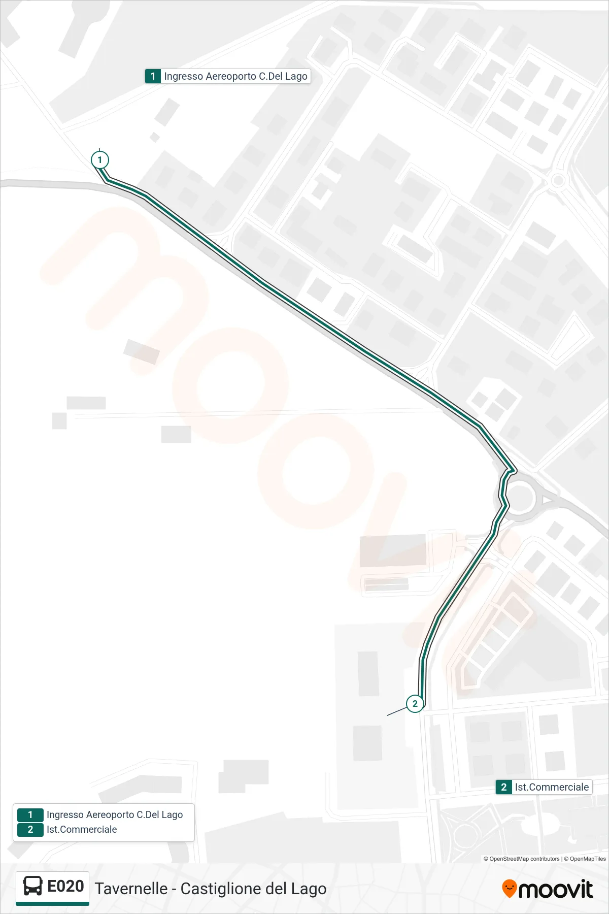 Linea E020 bus (Ingresso Aereoporto C.Del Lago→Ist.Commerciale) - Percorsi e fermate sulla mappa