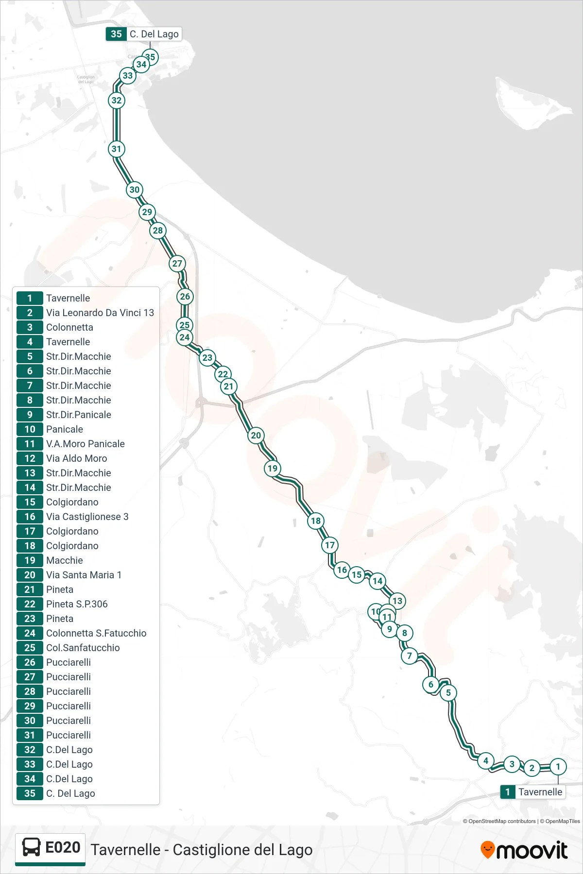 Linea E020 bus (Tavernelle→C. Del Lago) - Percorsi e fermate sulla mappa