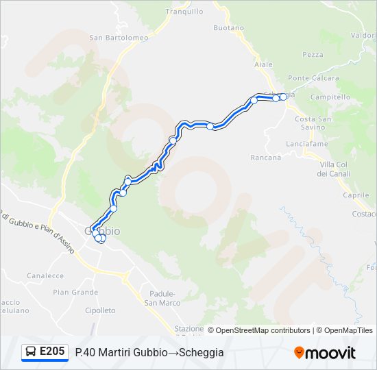 Percorso linea bus E205