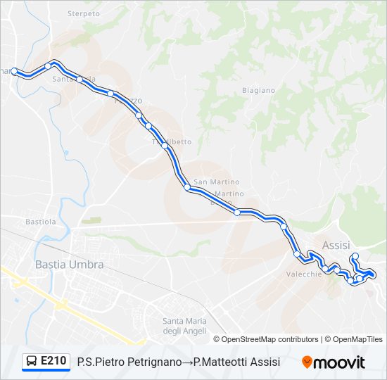 Percorso linea bus E210