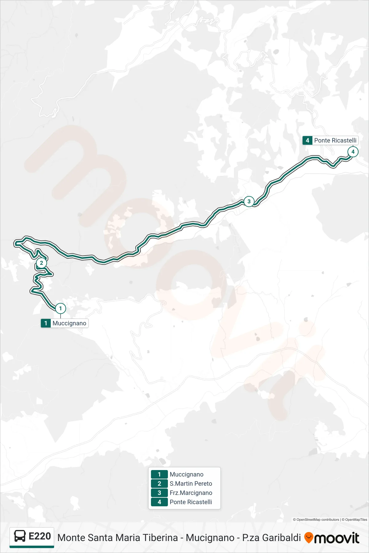 Linea E220 bus (Muccignano→Ponte Ricastelli) - Percorsi e fermate sulla mappa