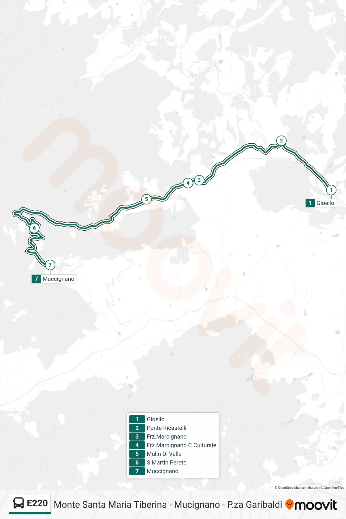 Linea E220 bus (Gioello→Muccignano) - Percorsi e fermate sulla mappa