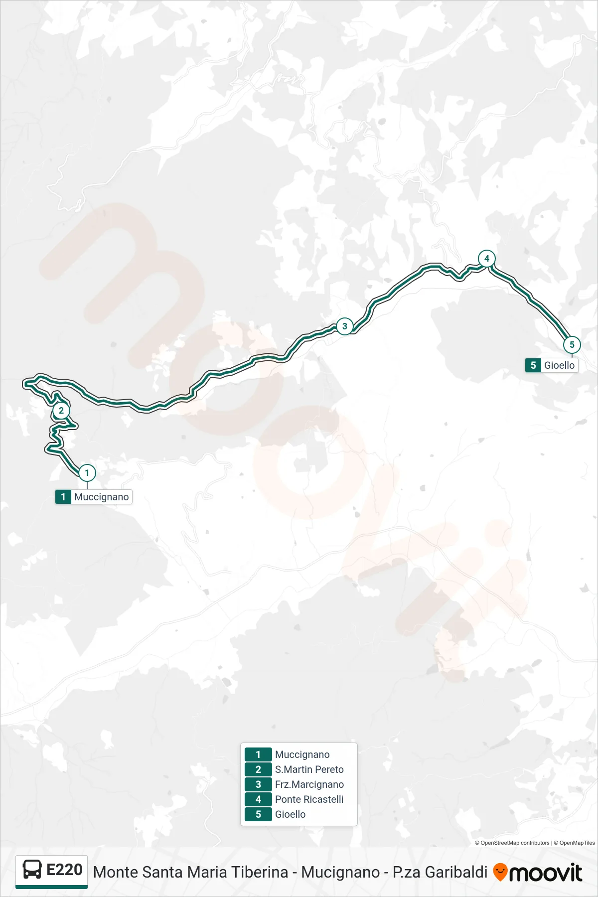 Linea E220 bus (Muccignano→Gioello) - Percorsi e fermate sulla mappa