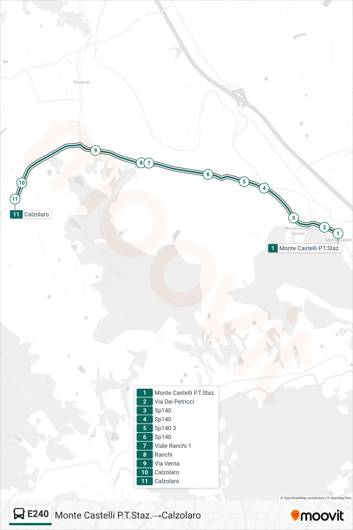 Linea E240 bus (Monte Castelli P.T.Staz.→Calzolaro) - Percorsi e fermate sulla mappa