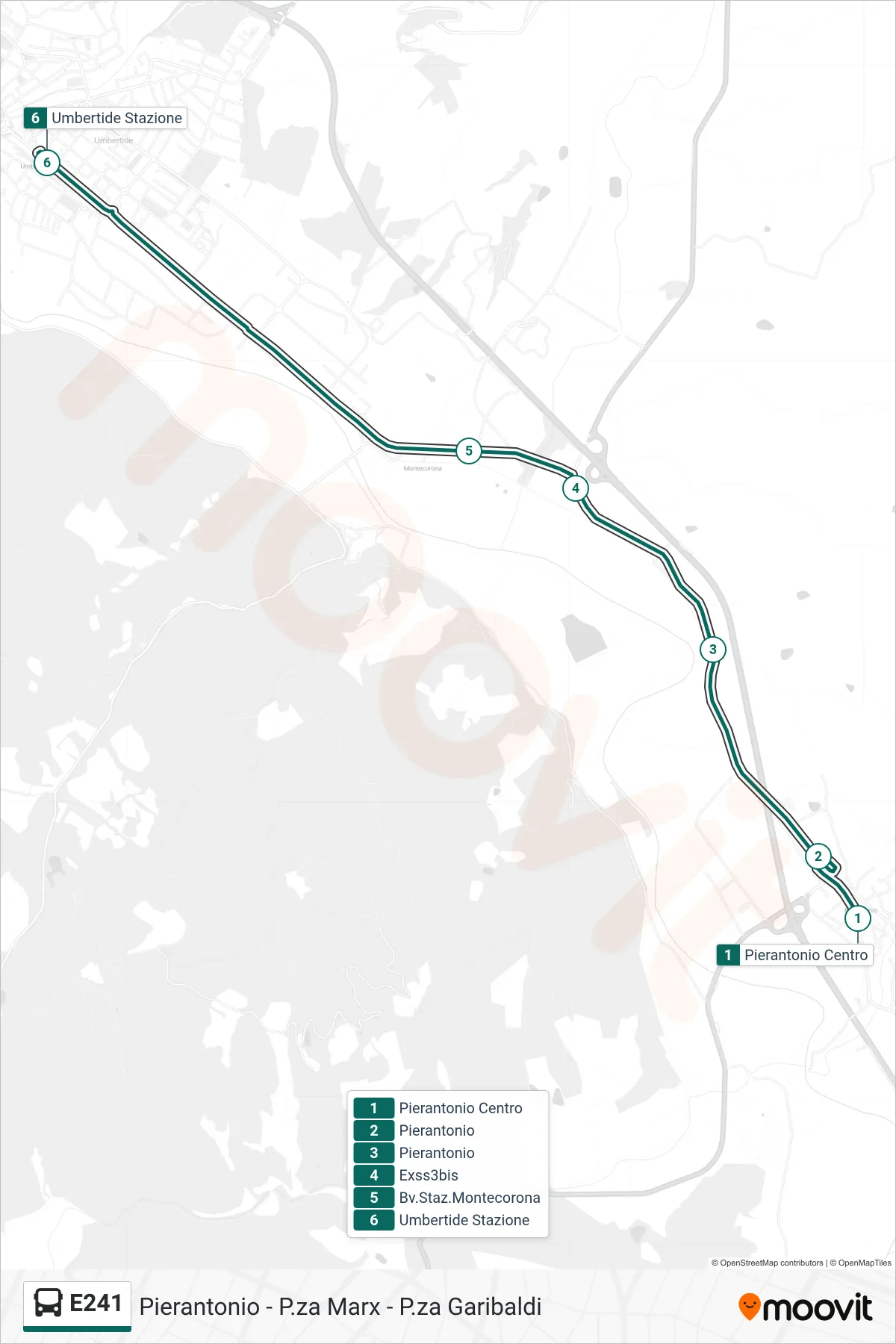 Linea E241 bus (Pierantonio Centro→Umbertide Stazione) - Percorsi e fermate sulla mappa