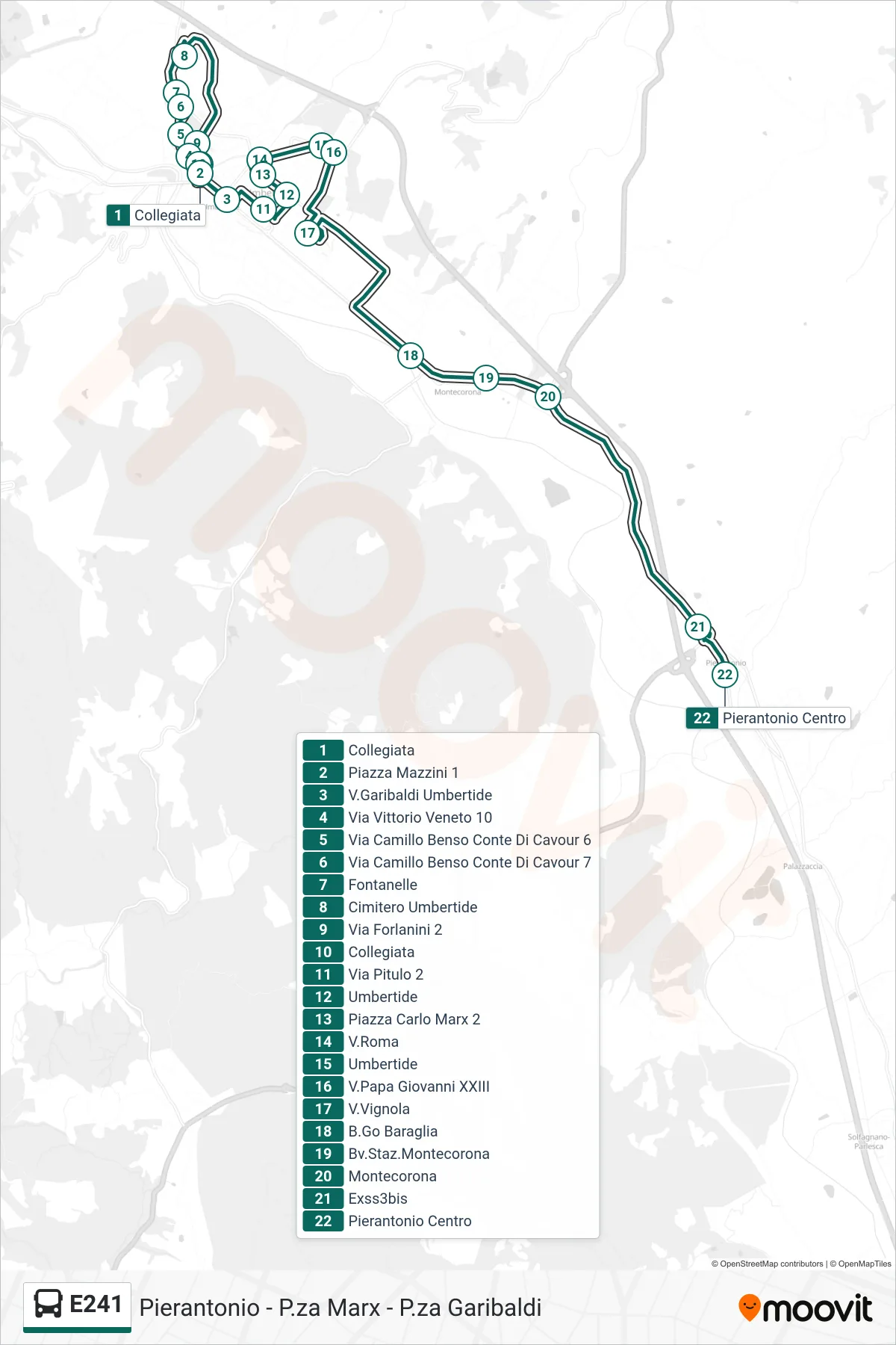 Linea E241 bus (V.Garibaldi Umbertide→Pierantonio Centro) - Percorsi e fermate sulla mappa