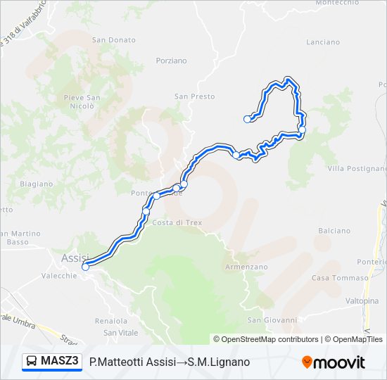 Percorso linea bus MASZ3