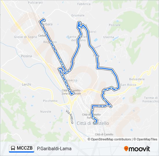Percorso linea bus MCCZB