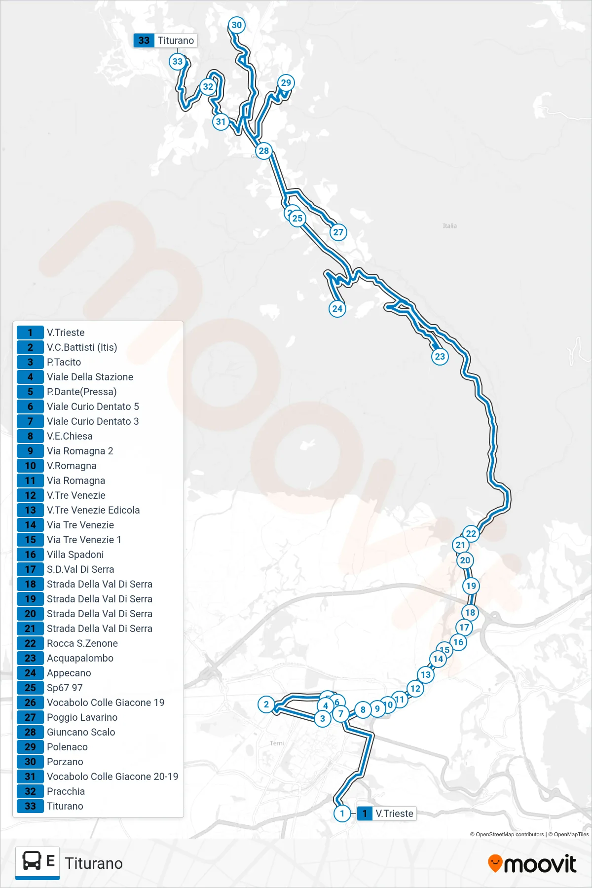 Linea E bus (Titurano) - Percorsi e fermate sulla mappa