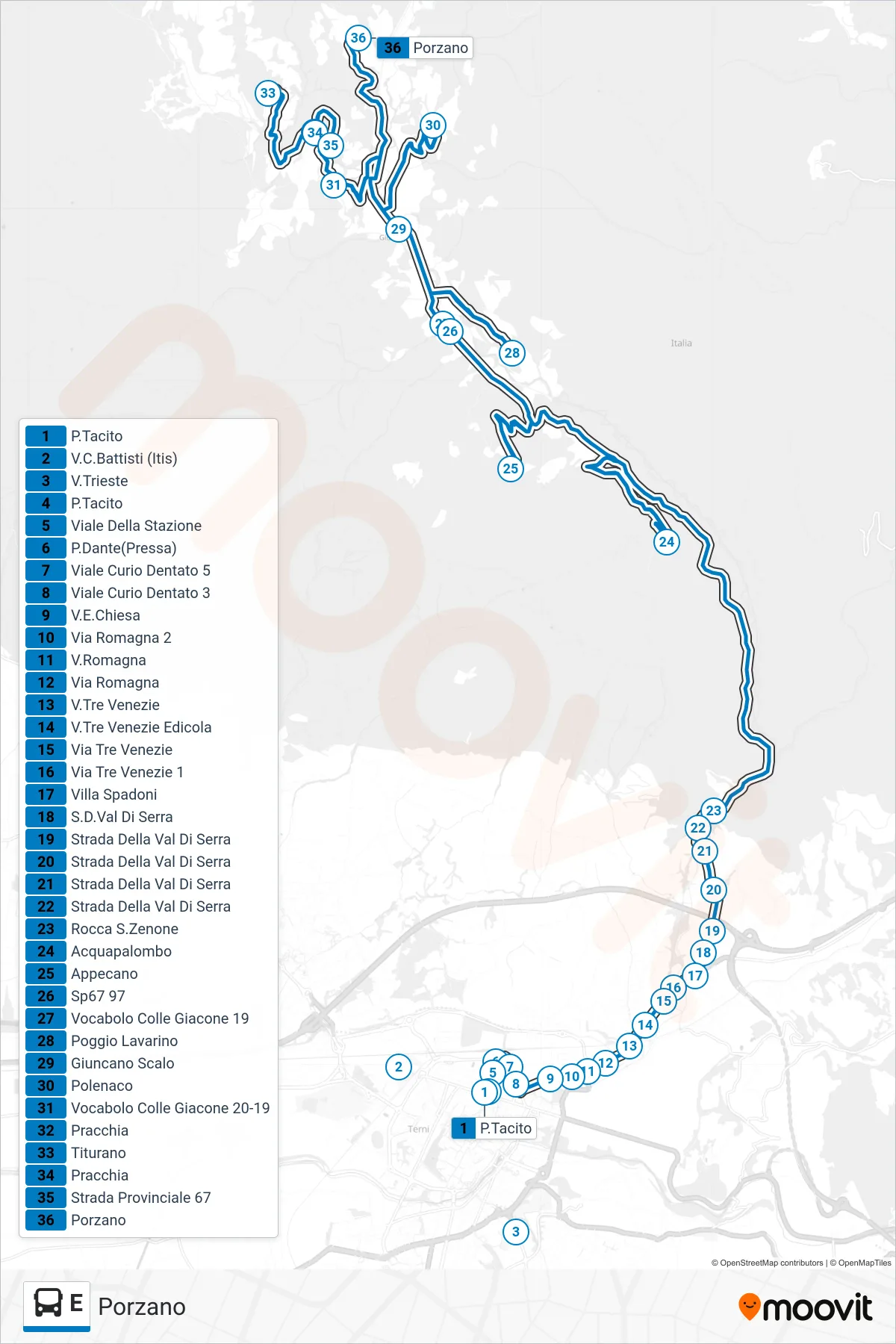 Linea E  bus (Porzano) - Percorsi e fermate sulla mappa