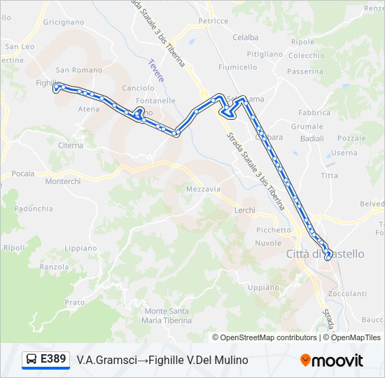Percorso linea bus E389