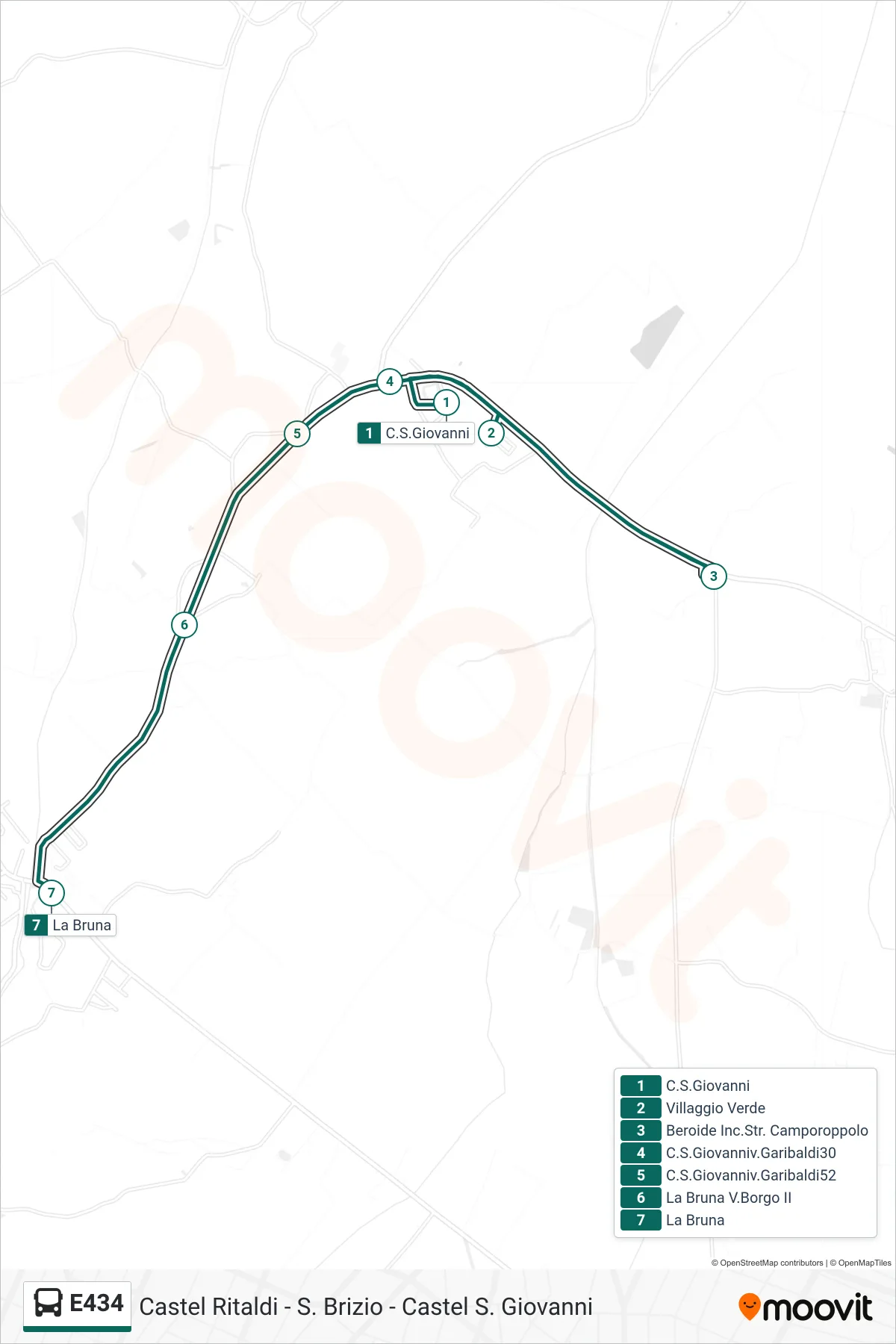 Linea E434 bus (C.S.Giovanni→La Bruna) - Percorsi e fermate sulla mappa