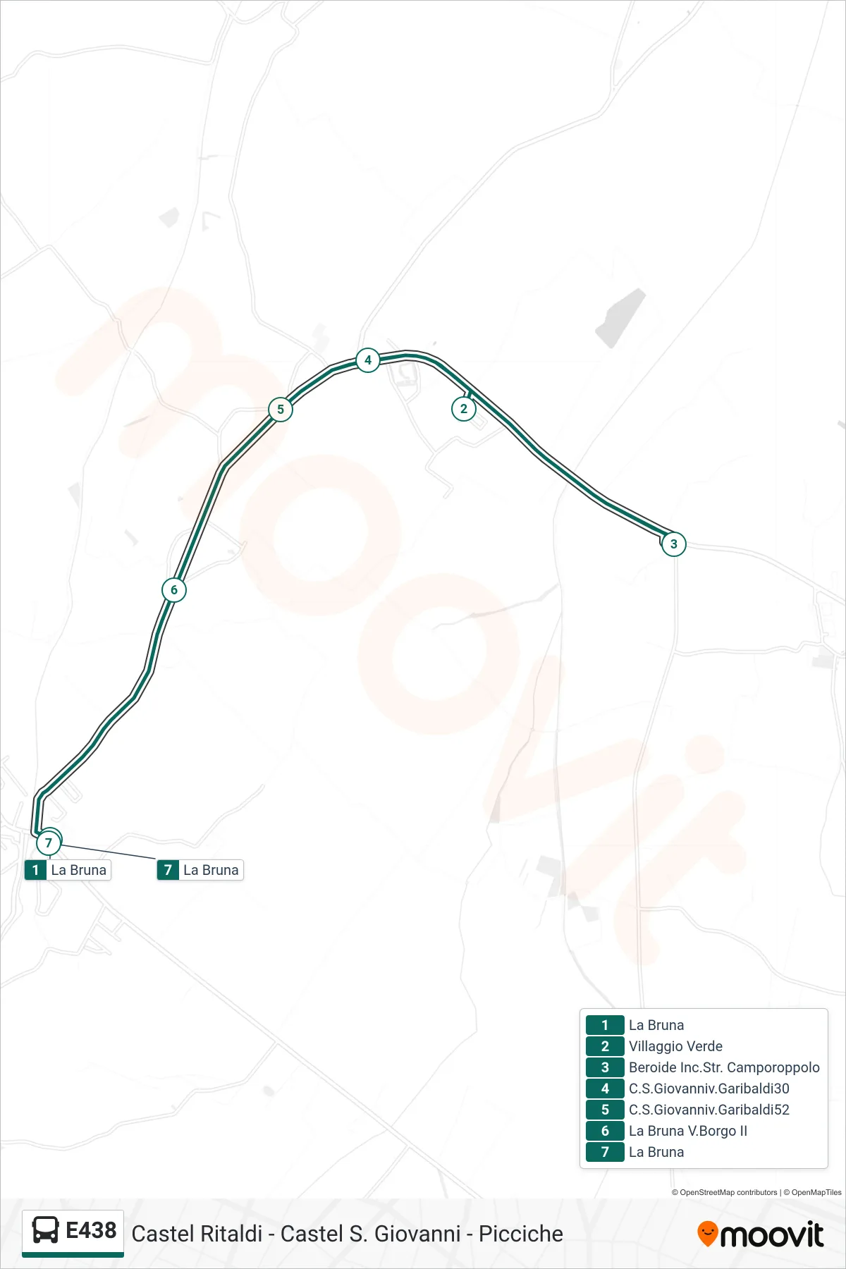 Linea E438 bus (La Bruna→La Bruna) - Percorsi e fermate sulla mappa
