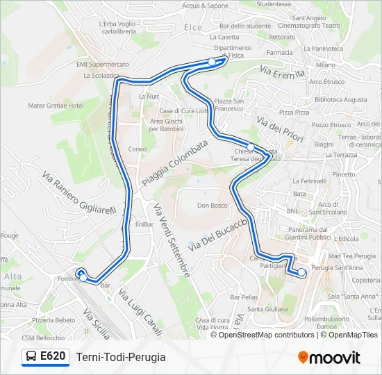 Percorso linea bus E620