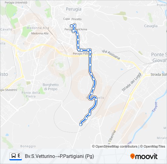 Linea orari fermate e mappe Bv.S.Vetturino P.Partigiani Pg