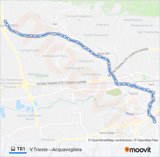 Percorso linea bus TR1